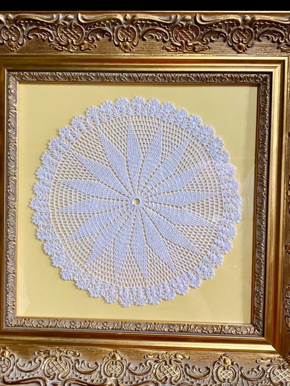 Framed White Crochet Doily Wall Art - Classic Decorative Accent 17x17x2